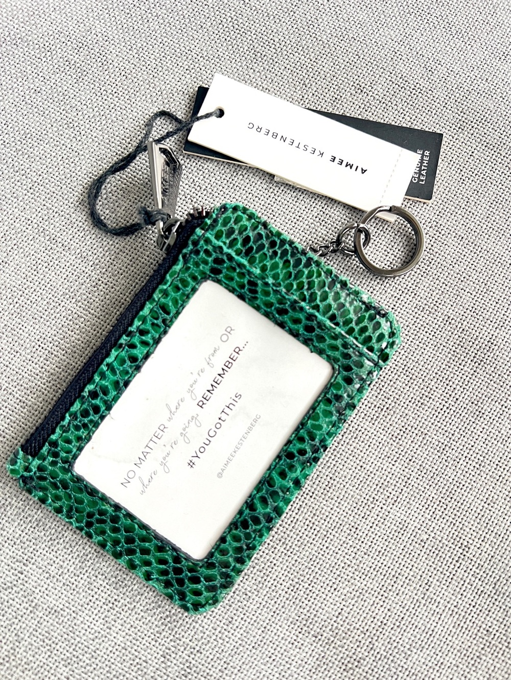 Aimee Kestenberg Alia cradit card , ID holder, key chain snake leather green